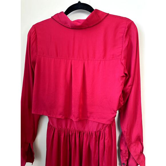 $490 Marissa Webb Red Silk Shirtdress Womens XS Long Sleeve Button Front Dress - Picture 6 of 8